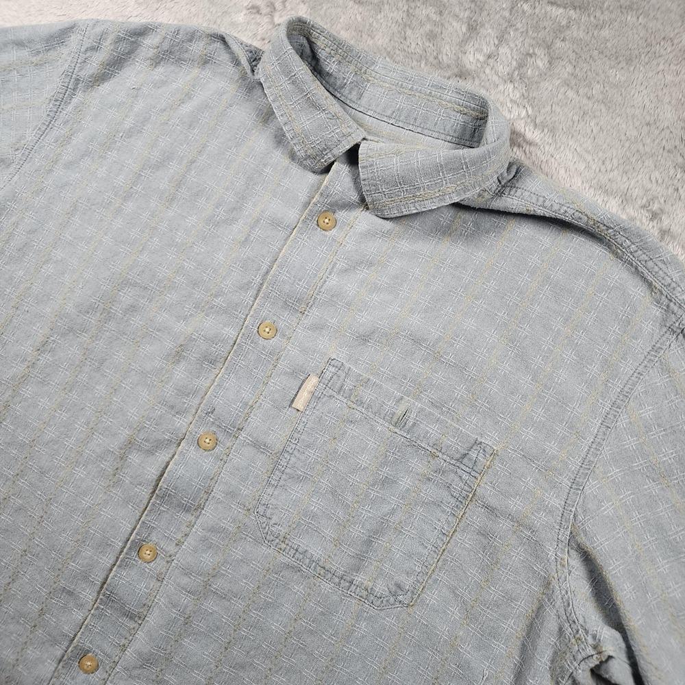 Woolrich Shirt Mens Large Blue Geometric Textured Short Sleeve Button Up Casual